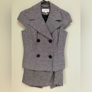 Calvin Klein heather grey/black shirt/skirt suit.